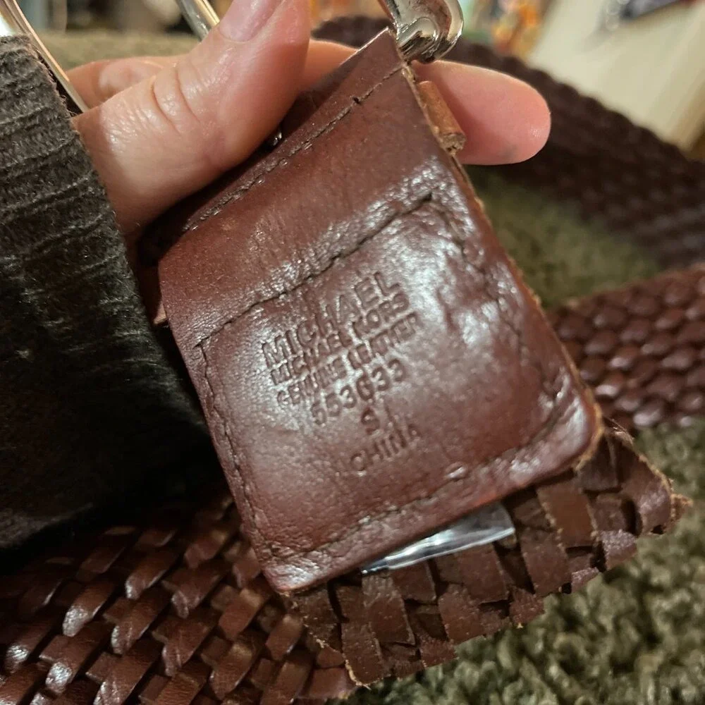 Michael Kors Braided Woven Leather‎ Brown Belt w/silver buckle Size SM (29